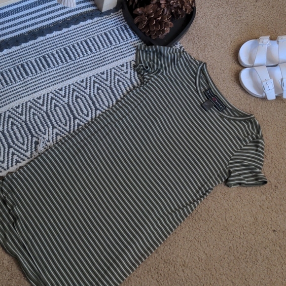 🌼Medium Olive Green Stripped Mini Dress🌼 - Picture 1 of 4